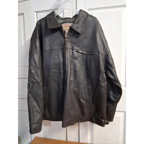Cabelas Outfitter Series XL Tall Black Leather Jacket With Quilted Liner And Poc